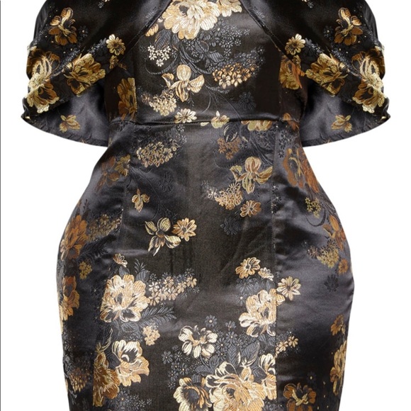 Pretty Little Thing Black and Gold off shoulder dress. - Picture 2 of 5